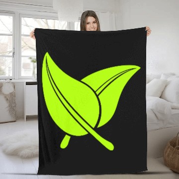 Discover 2 Green Beautiful Leaves Eco Spring Summer Nature Fleece Blankets