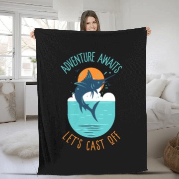 Discover Adventure Awaits—Let's Cast Off Adventure Fishing Fleece Blankets