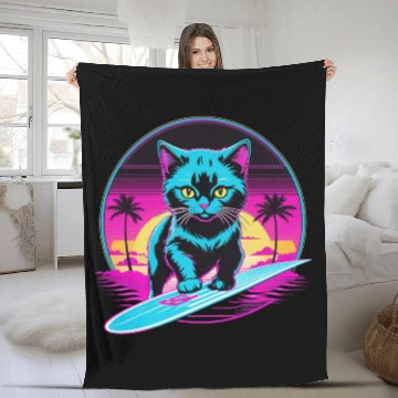 Discover Kitty Surfer Fleece Blankets