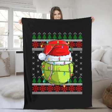 Discover Tennis Ugly Christmas Santa Hat Fleece Blankets