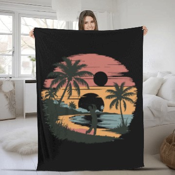 Discover Coastal Golf Silhouette | Seaside Sun and Sports Fleece Blankets