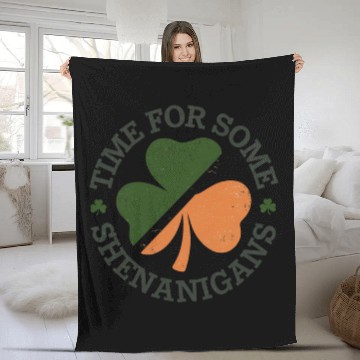 Discover St. Patrick's Time For Some Shenanigans Clover Fleece Blankets