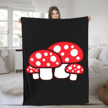 Discover Many Mushrooms Red Dots Pattern Fly Agaric Fungus Fleece Blankets