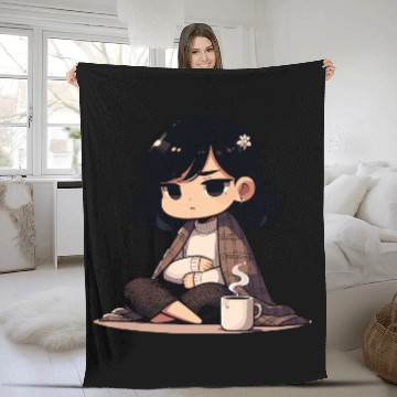 Discover Cozy Anime Character with Coffee Fleece Blankets