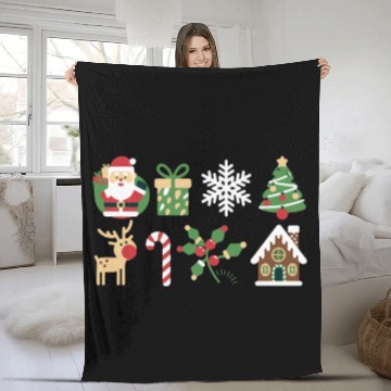Discover Christmas Icons Santa Tree Reindeer Festive Family Fleece Blankets