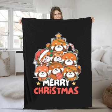 Discover Red Panda Christmas Tree Merry Christmas Fleece Blankets