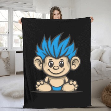 Discover Blue Haired Cute Chibi Monkey Fleece Blankets