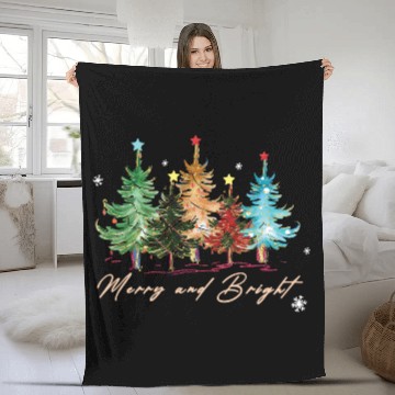 Discover Merry and Bright Trees Vintage Christmas Tree Xmas Fleece Blankets