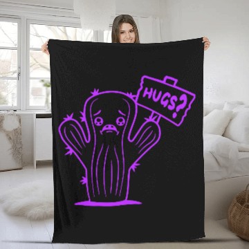Discover Funny Cactus Sad Face Hugs Sign Lonely Cry Comic Fleece Blankets
