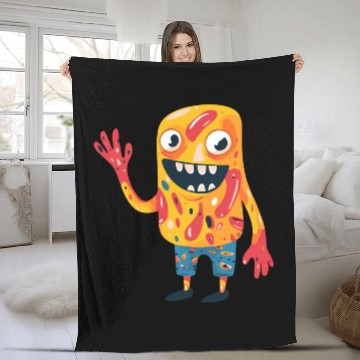 Discover Monster Character, Playful Mascot Fleece Blankets