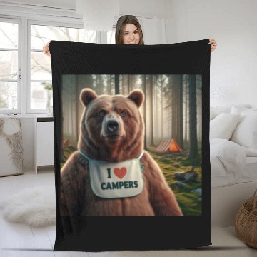 Discover I love campers Grizzly bear with bib Fleece Blankets