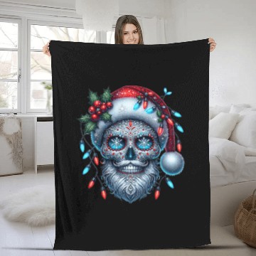 Discover Festive Sugar Skull Santa Christmas Vibes Fleece Blankets