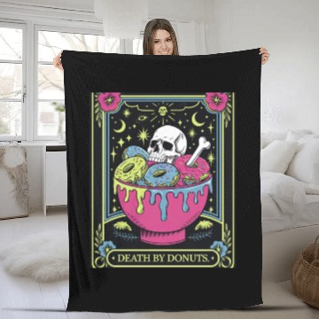 Discover Death by Donuts Tarot Card skull gothic bowl funny Fleece Blankets
