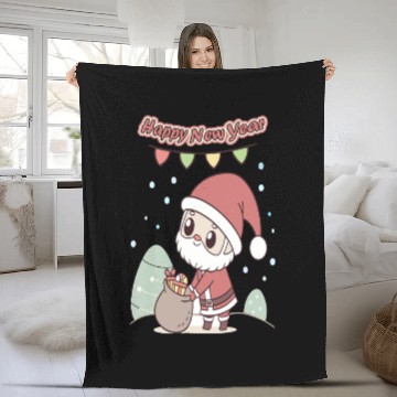 Discover Chibi Santa Happy New Year Celebration Fleece Blankets