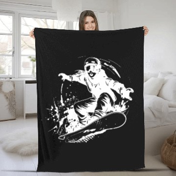 Discover Snowboarding Girl Sketch Fleece Blankets