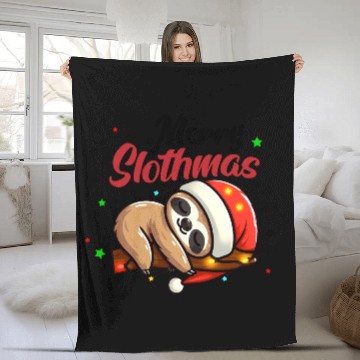Discover Merry Slothmas Sloth In Santa Hat Christmas Fleece Blankets