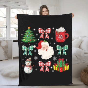 Discover Christmas Coquette Bow Holiday Santa Family Tree Fleece Blankets