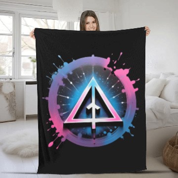 Discover Neon Geometric Arrow in Cosmic Splash Fleece Blankets