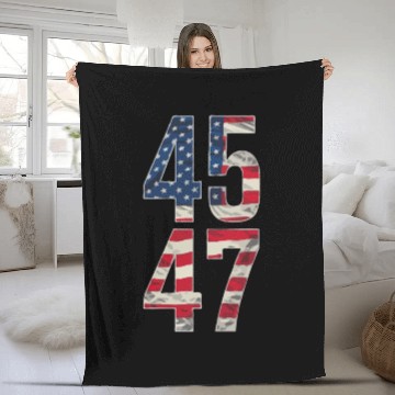 Discover 45 and 47 American Flag Reflection Trump 2024 Fleece Blankets