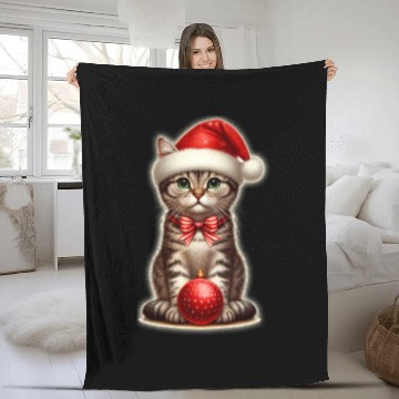 Discover Santa Cat Lights Christmas Fleece Blankets