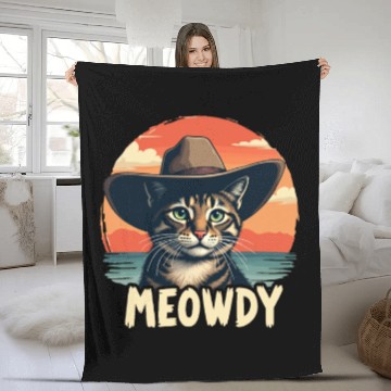 Discover Meowdy Cowboy Cat Funny Howdy Meowdy Cowboy Cat Fleece Blankets