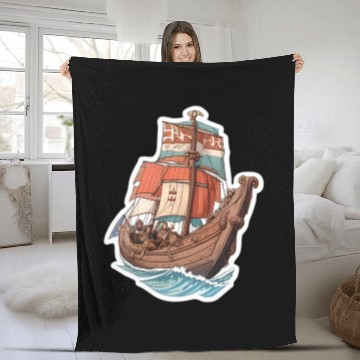Discover Viking Ship Adventure Art Fleece Blankets