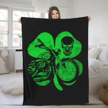 Discover Motorcycle St Patricks Day Biker Skull Fleece Blankets