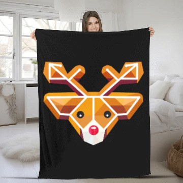 Discover Geometric reindeer head motif in gingerbread style Fleece Blankets