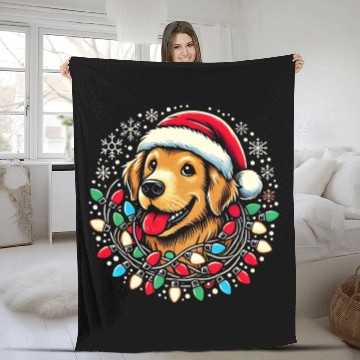 Discover Golden Retriever with Santa Hat & Christmas Fleece Blankets