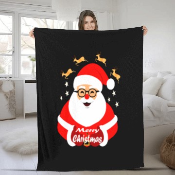 Discover Jolly Santa Claus with Reindeer - Merry Christmas Fleece Blankets