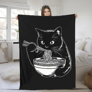 Discover Cat Eating Ramen Noodles Japanese Funny Fleece Blankets