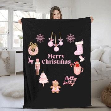 Discover Merry Chrismtas Cute Pink Snowflake Fleece Blankets