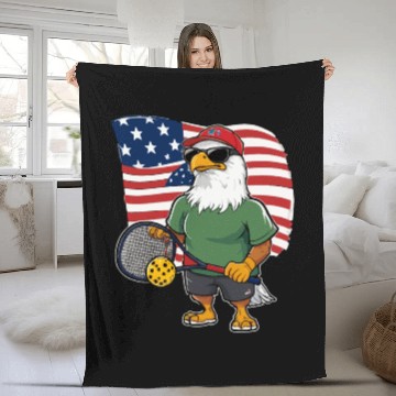 Discover US Flag Pickleball Eagle Fleece Blankets