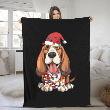Discover Basset Hound Santa Christmas Lights Dog Lover Fleece Blankets