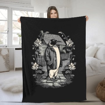 Discover Dark Cottagecore Penguin in Vintage Garden Fleece Blankets