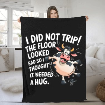 Discover I Did Not Trip The Floor Looked Sad - Funny Cow Fleece Blankets