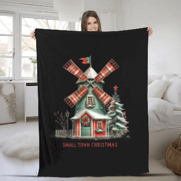 Discover Small Town Christmas Windmill Fleece Blankets