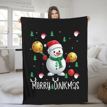 Discover Merry Dinkmas with Christmas Pickleball Snowman Fleece Blankets