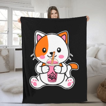 Discover strawberry cat Fleece Blankets