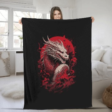 Discover Japanese Dragon, Ghostly Fleece Blankets