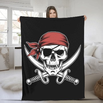 Discover Pirate Skull Crossbones Red Bandana Jolly Roger Fleece Blankets