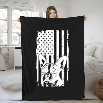 Discover Dog Lover Fleece Blankets, Boston Terrier American Flag D