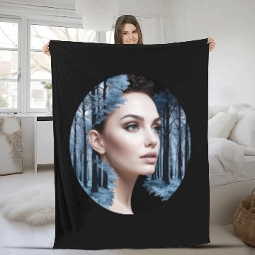 Discover Beautiful woman combined with a forest scene Fleece Blankets