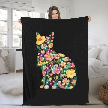Discover Floral Cat Silhouette nature santa christmas light Fleece Blankets