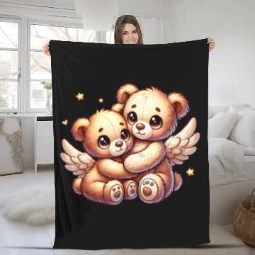 Discover cute angel teddy bears in a loving embrace Fleece Blankets