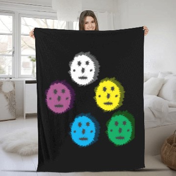 Discover Vibrant Abstract Faces: Unique Digital Art Fleece Blankets