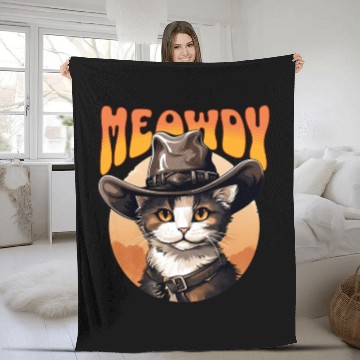 Discover Meowdy Cowboy Cat Funny Howdy Meowdy Cowboy Cat Fleece Blankets
