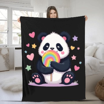 Discover Chubby Panda with Rainbow Lollipop Fleece Blankets