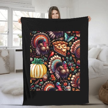 Discover HappyThanksgiving turkey pie spice cake Fleece Blankets