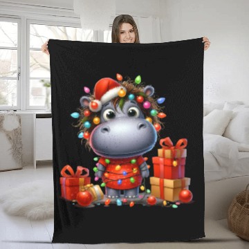 Discover Christmas Merry Christmas For Gift Christmas Hippo Fleece Blankets
